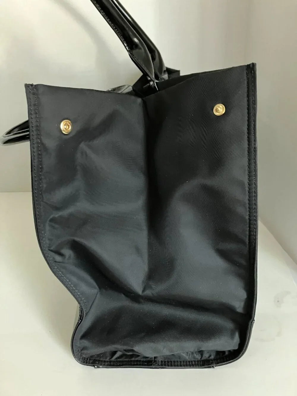 Tory Burch Black Ella Patent-Trim Nylon Tote Purse Large.